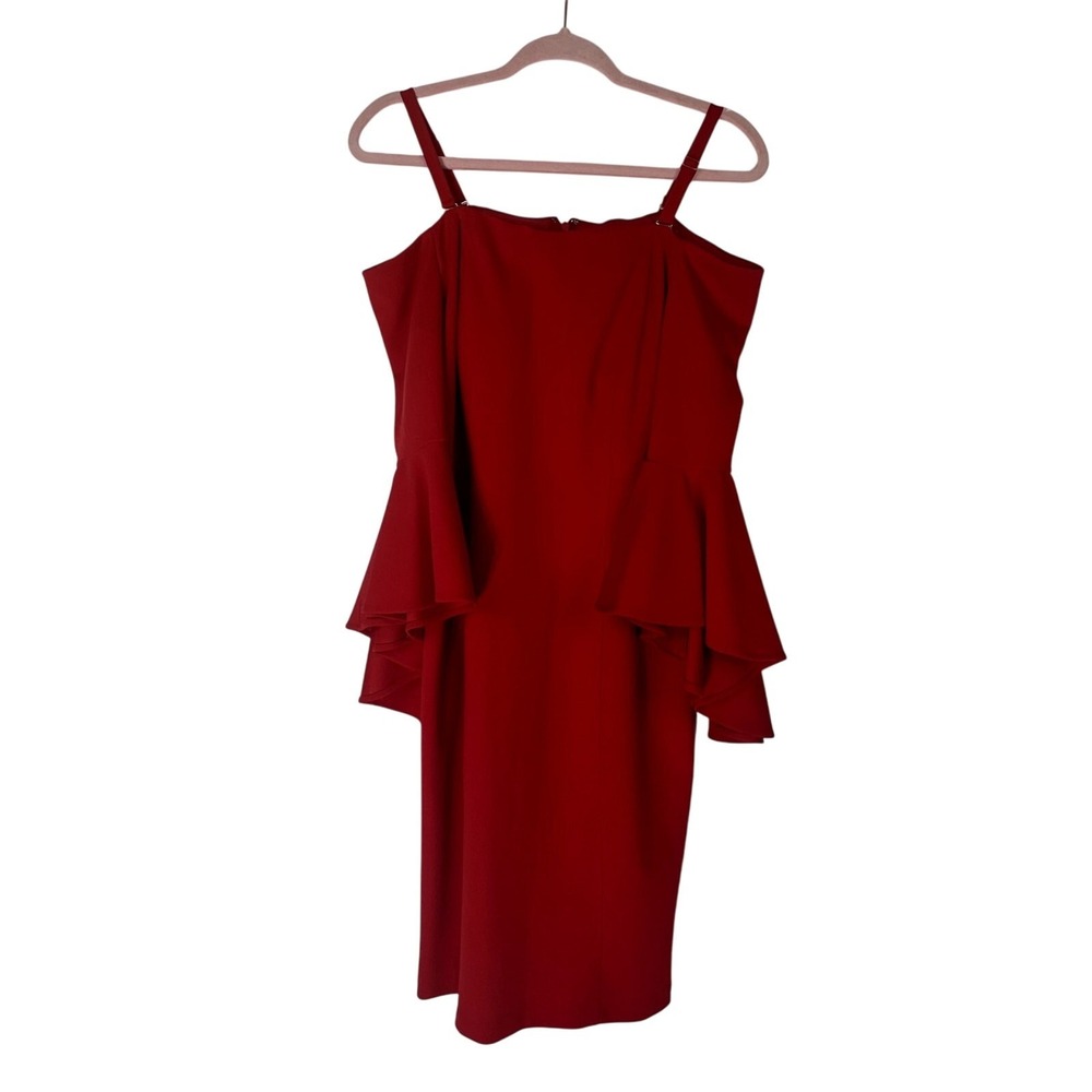 R&M Richards Red Off the Shoulder Flared Bell Sleeves Midi Cocktail Dress 12P